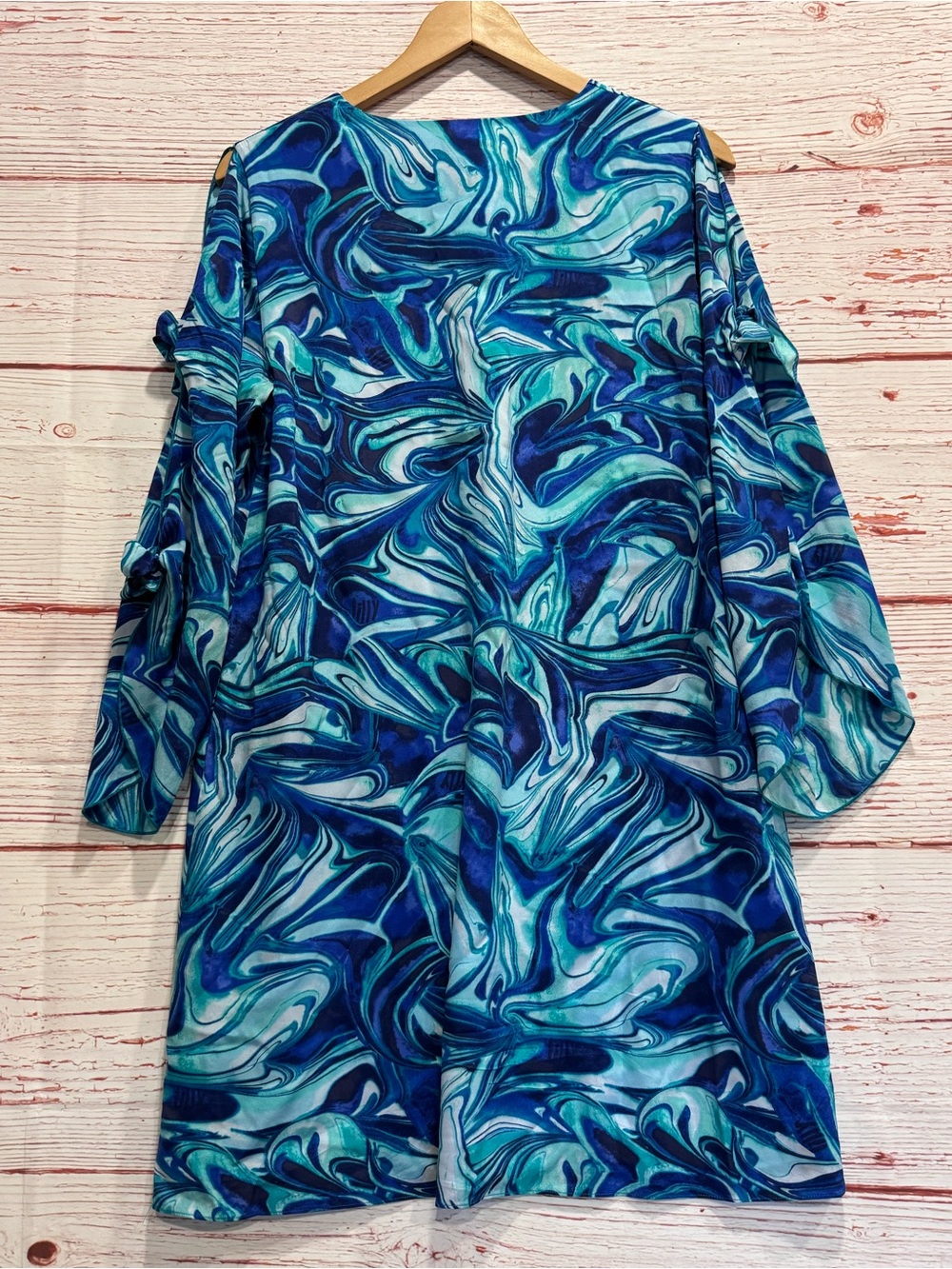 Lilly Pulitzer Avila Stretch Silk Dress in Ikat Blue Ocean Waves Sz M - Picture 13 of 13